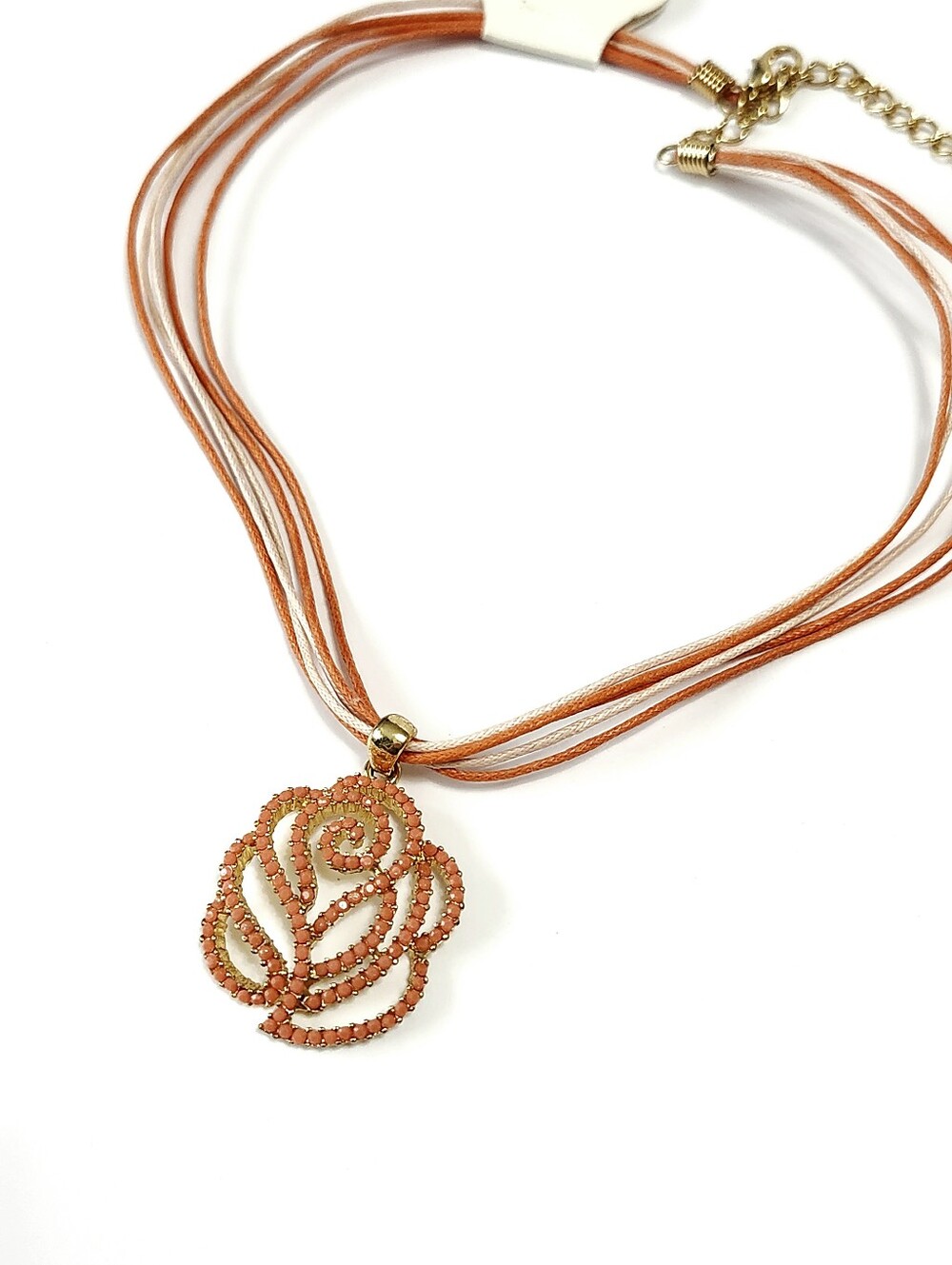 VCLM Rose Multi-Strand Coral Pendant Cord Necklace - Picture 6 of 8